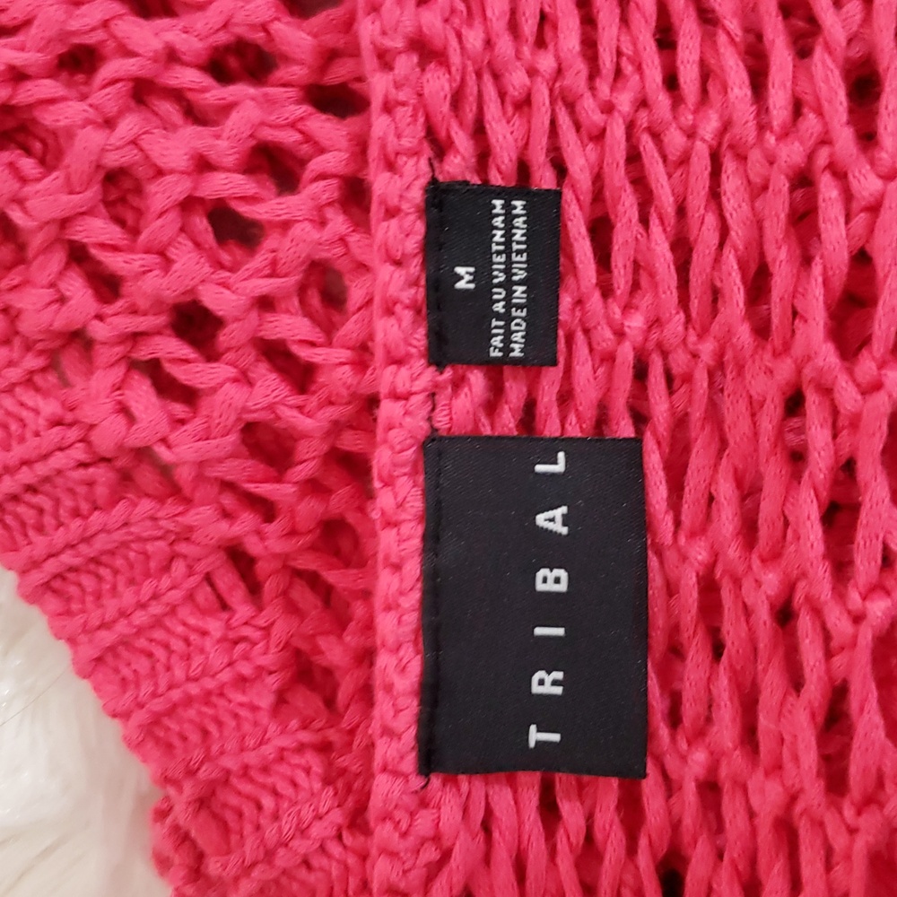Tribal Pink Crochet Knit 3/4 Sleeve Sweater Size M - Picture 7 of 7
